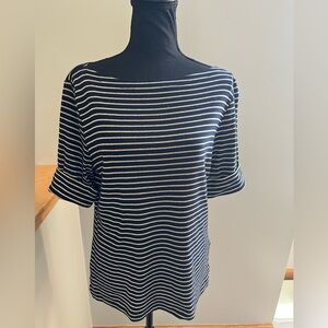 Women’s Lauren Ralph Lauren cotton blend blue and gold sweater/blouse. Large